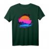 Synthwave T-Shirt mit Sonnenuntergang über Canyon und Bergen – Retro-Gitter und Vaporwave-Design für Musik- und Kunstfans