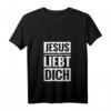 Damen T-Shirt mit Jesus liebt dich Spruch - Christliches V-Ausschnitt Shirt für Konfirmation, Erstkommunion & religiöse Anlässe