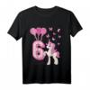 Kinder 6. Geburtstag Mädchen Pferd & Einhorn T-Shirt – Geburtstagsdeko, Outfit & Geschenkidee für 6-Jährige mit Luftballons & Herz Deko
