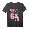 Kinder 6. Geburtstag Mädchen Pferd & Einhorn T-Shirt – Geburtstagsdeko, Outfit & Geschenkidee für 6-Jährige mit Luftballons & Herz Deko