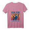Damen Pew Pew Madafakas Katze Pistole T-Shirt mit V-Ausschnitt – Lustiges Crazy Cat Geschenk für Katzenliebhaber und Humor-Fans