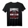 Handball T-Shirt mit Spruch: Geheult wird erst wenns blutet oder wegsteht – Lustiges Fan- und Mannschafts-Shirt für echte Handballer