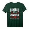 Handball T-Shirt mit Spruch: Geheult wird erst wenns blutet oder wegsteht – Lustiges Fan- und Mannschafts-Shirt für echte Handballer
