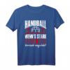 Handball T-Shirt mit Spruch: Geheult wird erst wenns blutet oder wegsteht – Lustiges Fan- und Mannschafts-Shirt für echte Handballer