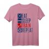 Eat Sleep Train Repeat Lustiges Fitness T-Shirt mit Hantel Motiv – Perfektes Geschenk für Sportler, Bodybuilder & Personaltrainer
