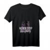 Damen Never Stop Hooping Hullern Hula Reifen T-Shirt mit V-Ausschnitt – Motivationsshirt für Fitness, Abnehmen & Balance-Training für Frauen und Mädchen