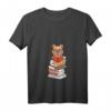 Damen Lesen und Katzen T-Shirt mit V-Ausschnitt - Niedliches Geschenk für Katzenliebhaberinnen und Bücherwurm-Fans