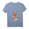 Damen Lesen und Katzen T-Shirt mit V-Ausschnitt - Niedliches Geschenk für Katzenliebhaberinnen und Bücherwurm-Fans