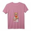 Damen Lesen und Katzen T-Shirt mit V-Ausschnitt - Niedliches Geschenk für Katzenliebhaberinnen und Bücherwurm-Fans