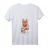 Damen Lesen und Katzen T-Shirt mit V-Ausschnitt - Niedliches Geschenk für Katzenliebhaberinnen und Bücherwurm-Fans