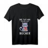 Damen Leseratte T-Shirt mit V-Ausschnitt - Lustiges Buch- und Katzenmotiv, Perfektes Geschenk für Bücherwürmer und Katzenfans