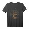 Lebensbaum Yggdrasil Design T-Shirt mit Blumen, Vögeln und Schmetterlingen – Klassisch geschnitten, doppelt genähter Saum, perfekt für Natur- und Mythologie-Liebhaber
