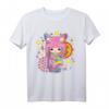 Japanisches Kawaii Kimono T-Shirt mit Kokeshi Puppe, Panda & Katze – Perfekt für Anime, Blumen & japanische Tradition