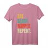 Eat Sleep Burpee Repeat Fitness T-Shirt - Lustiges Retro Workout Shirt für Fitnessstudio und Training