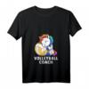 Damen Volleyball-Trainer T-Shirt mit Einhorn und V-Ausschnitt – Süßes Beachvolleyball-Design für Mannschaft und Fans