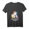 Damen Volleyball-Trainer T-Shirt mit Einhorn und V-Ausschnitt – Süßes Beachvolleyball-Design für Mannschaft und Fans